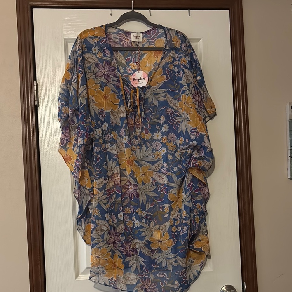 Hayden Plus Size Sheer Floral Tunic Dress Swimsuit Cover Up New 2X/3X